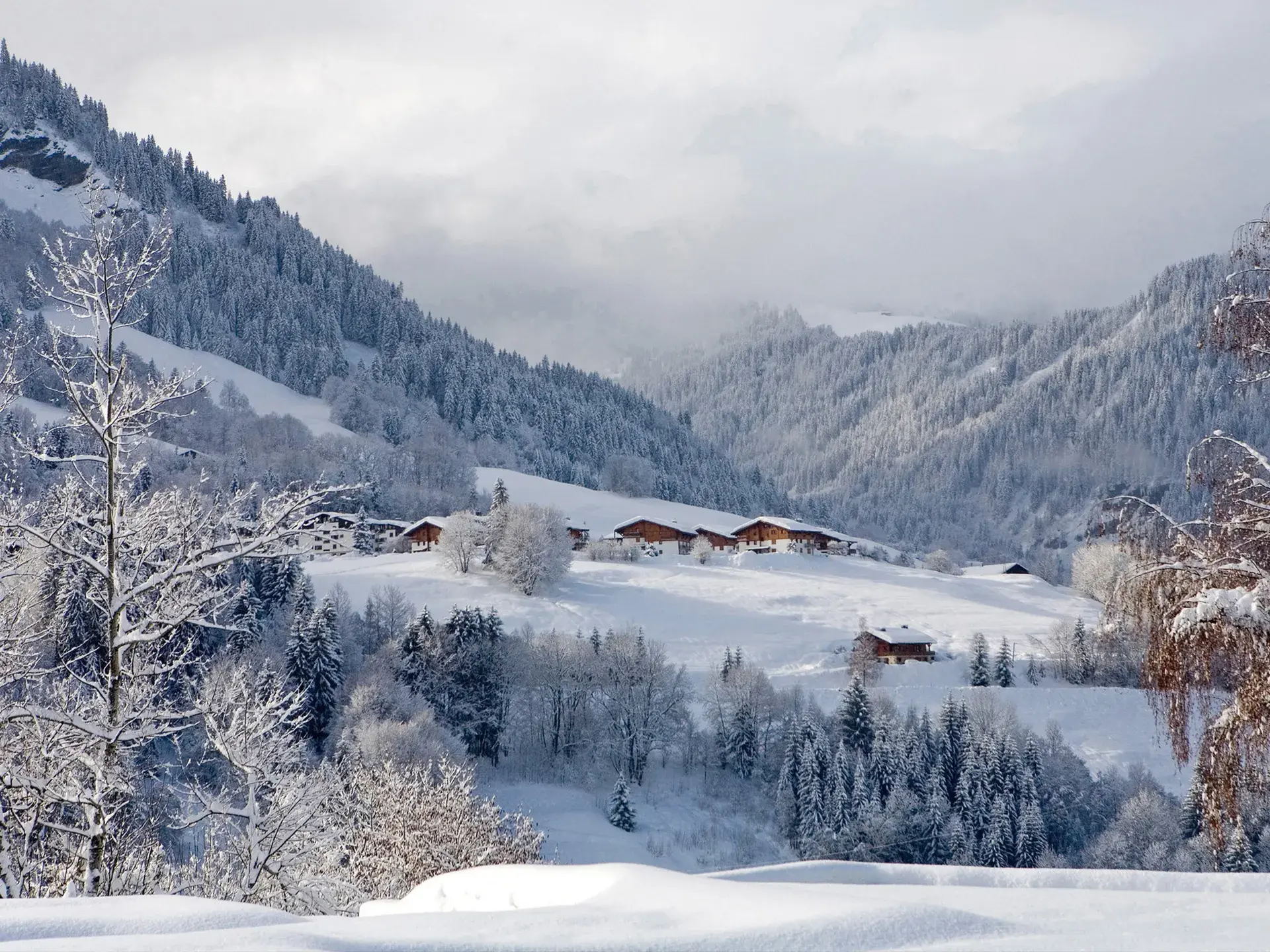 Vue générale de la station de Megève enneigé