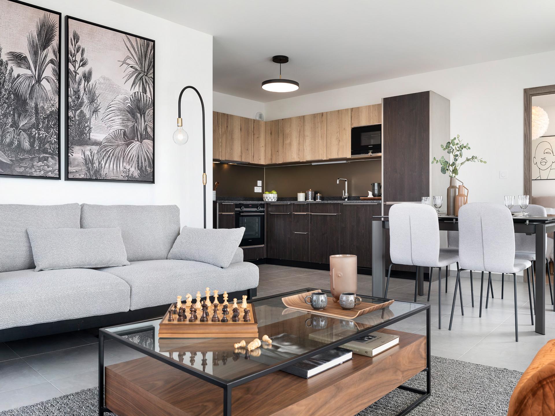 Salon d'un appartement à vendre au Clos Marlioz à Aix les Bains