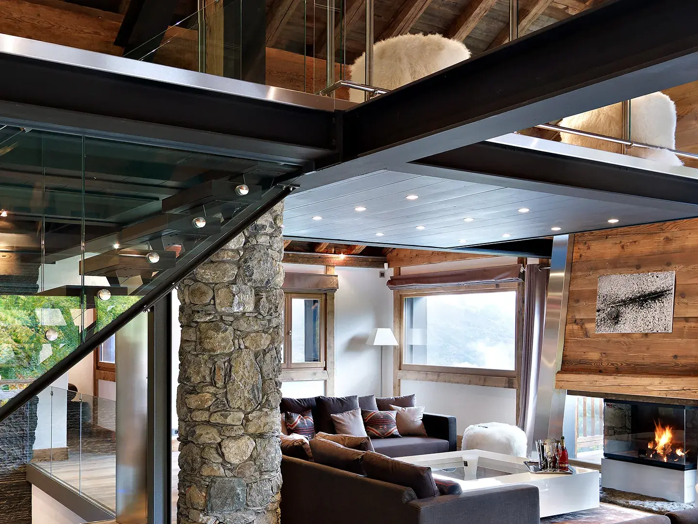 Chalet Apsara - Chalet de prestige - Méribel - Pièce à vivre - Cheminée