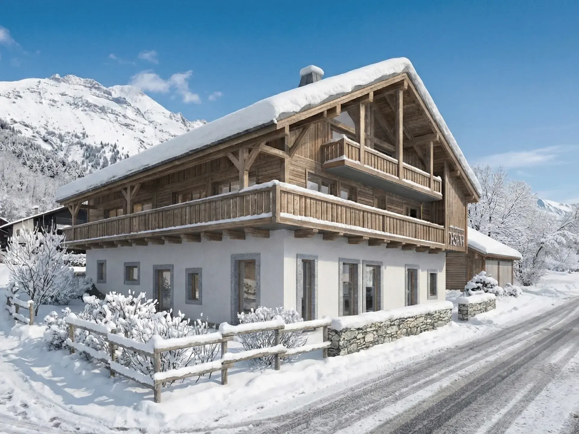 Vue extérieure de la Ferme Laska aux Contamines-Montjoie en hiver