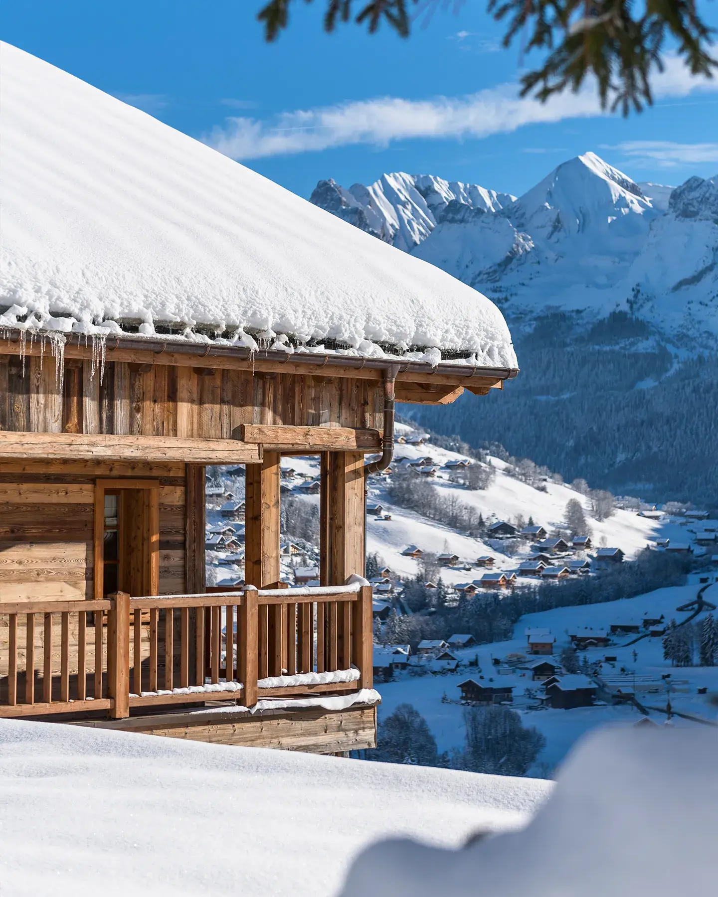 Vue extérieure de La ferme de Juliette au Grand-Bornand en hiver