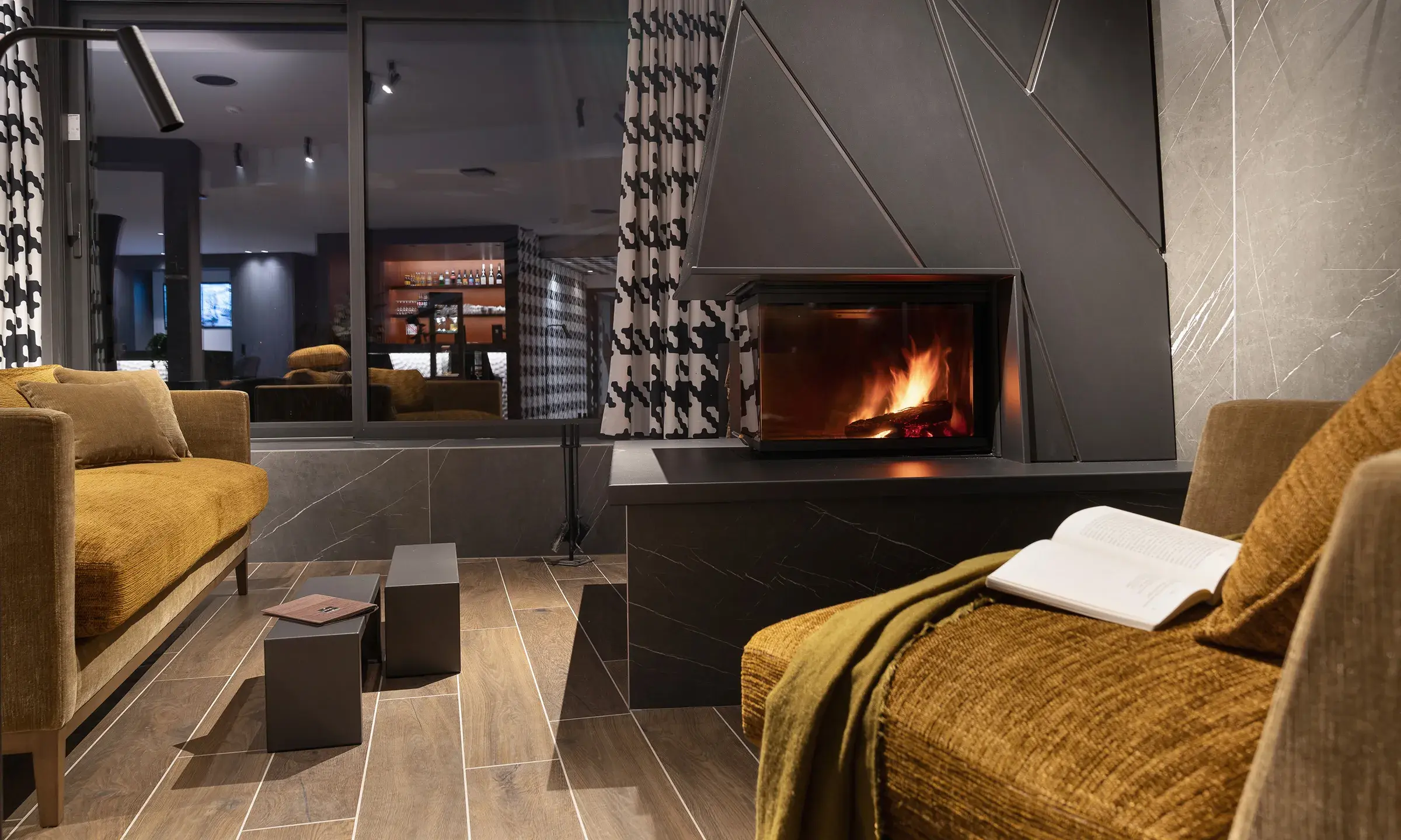 Coin cheminée des Chalets Láska aux Contamines-Montjoie