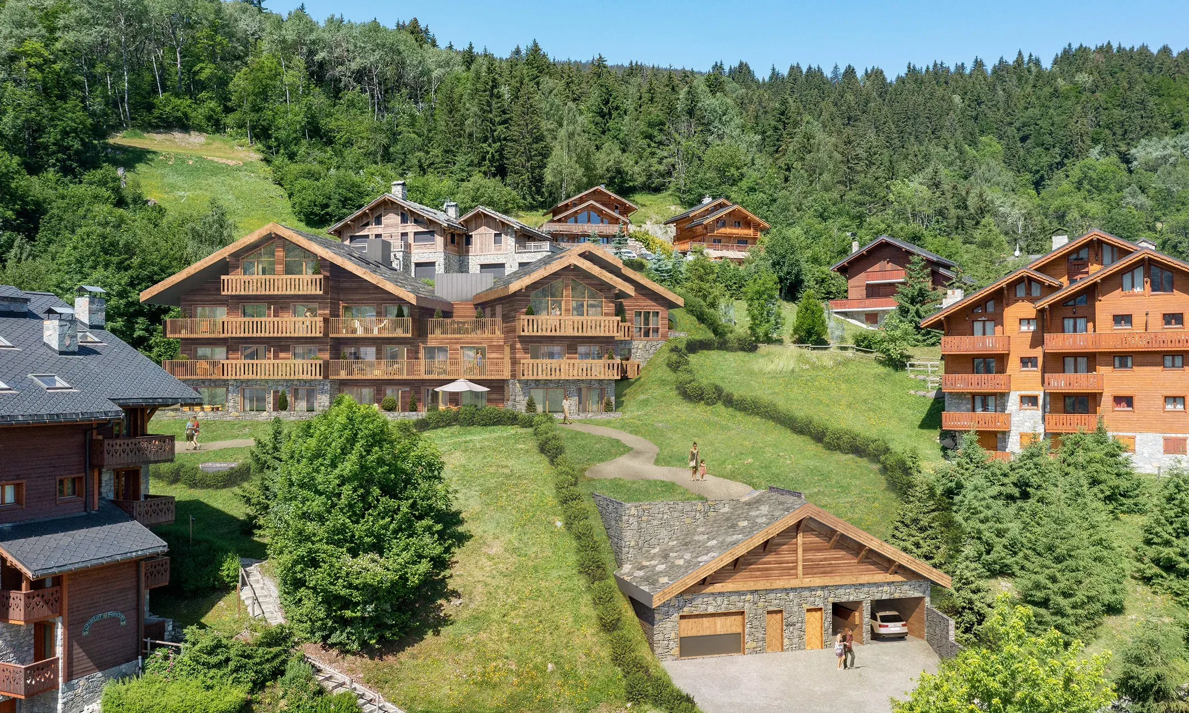 Perspective vue extérieure de la résidence Chalet Apsara à Méribel