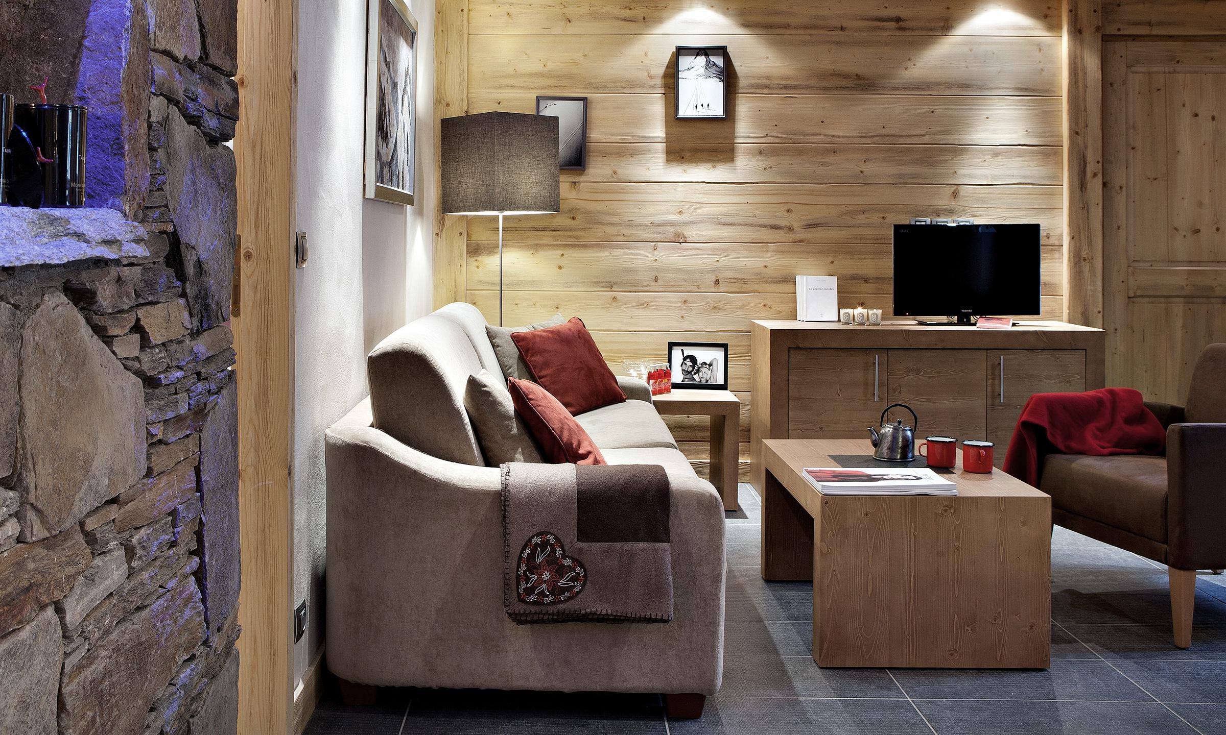 Salon d'un appartement au sein des Chalets Bérénice à Samoëns