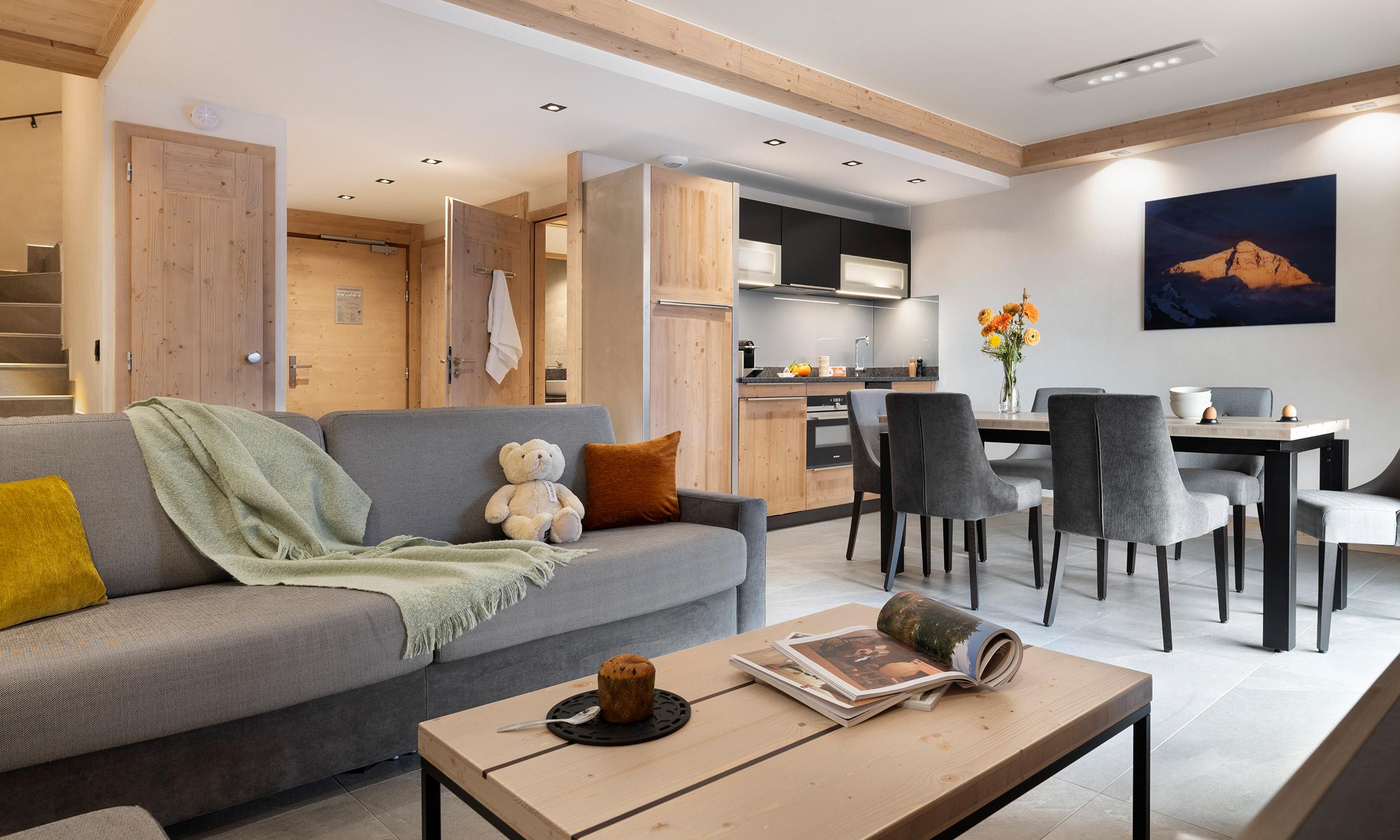 Pièce de vie dans un appartement de la résidence Akoya à Valmorel