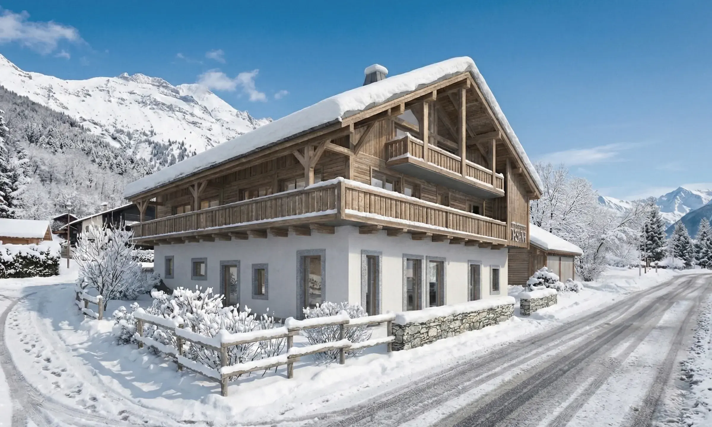 Vue extérieure de la Ferme Laska aux Contamines-Montjoie en hiver