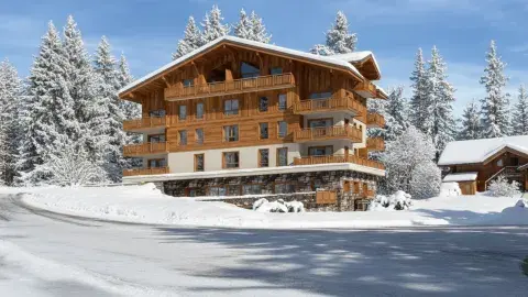 Vue extérieure du Chalet Caribou aux Saisies en hiver