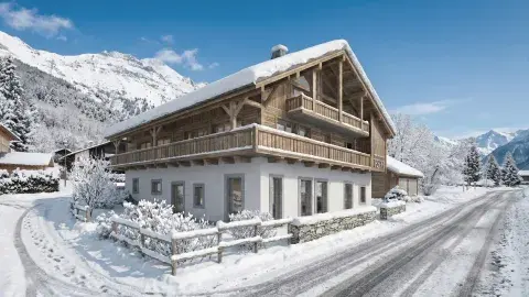 Vue extérieure de la Ferme Laska aux Contamines-Montjoie en hiver